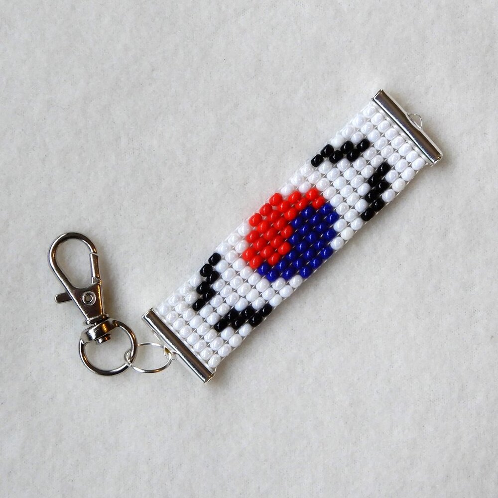 South Korea Korean flag bead keychain, handmade, glass seed beads